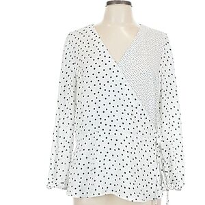 Loft Polka Dot Wrap Blouse - White